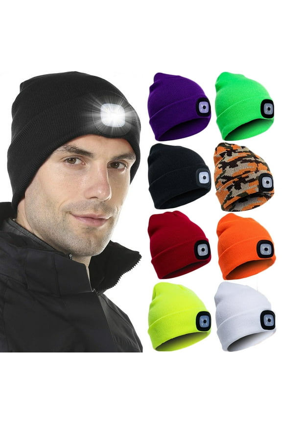 Unisex Beanie Hat with Light, USB Rechargeable Hands Free LED Headlamp Hat, Knitted Night Light Beanie Cap, Men Gifts for Dad Father Husband