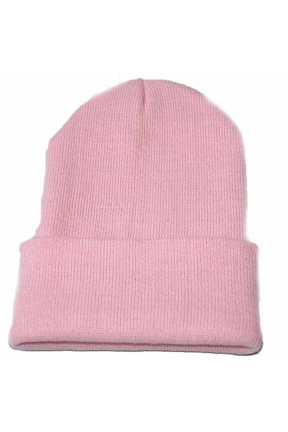 Unisex Beanie Winter Knitted Skull Cuffed Soft Warm Hat (Pink One Size)