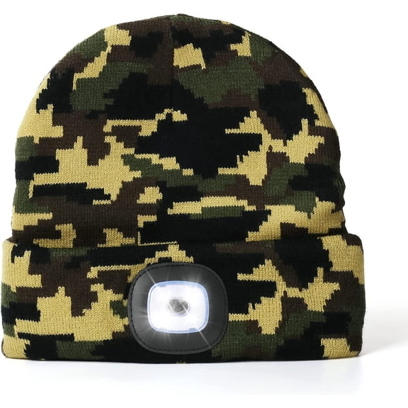 Vorkoi Unisex Beanie with Light, USB Rechargeable LED Headlamp Beanie, Gifts for Dad Father Men Husband Warm Knitted Cap Orange