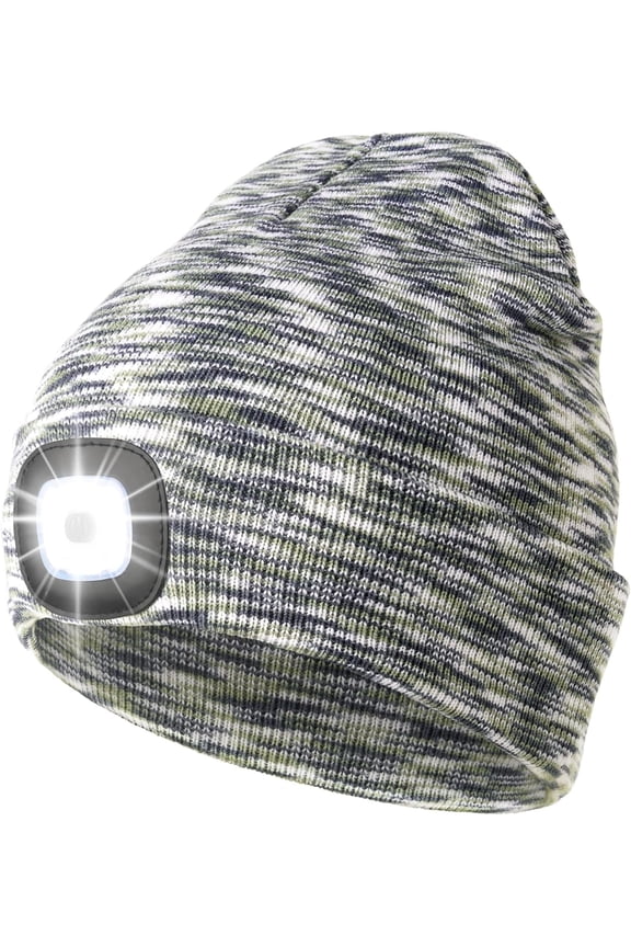 Unisex Beanie with Light, USB Rechargeable LED Headlamp Beanie, Gifts for Dad Father Men Husband Warm Knitted Cap Orange