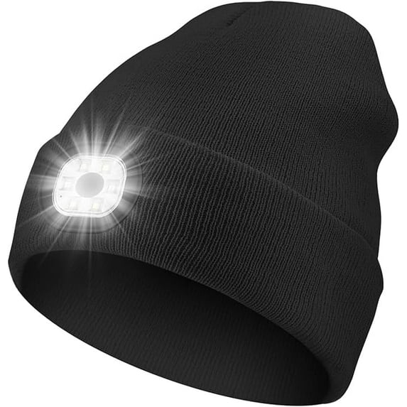 Unisex Beanie with Light, USB Rechargeable LED Headlamp Winter Hat, Christmas Stocking Stuffers Gifts Warm Knitted Cap for Men Women Dad Mom (Black)