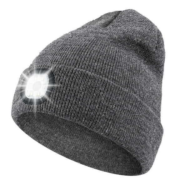 Unisex Beanie with Light, USB Rechargeable LED Headlamp Winter Hat, Christmas Stocking Stuffers Gifts Warm Knitted Cap for Men Women Dad Mom (Grey)