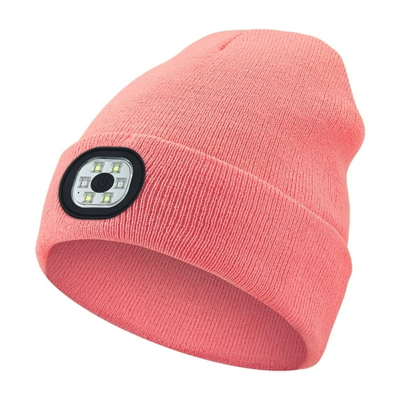 Unisex Beanie with Light, USB Rechargeable LED Headlamp Winter Hat, Christmas Stocking Stuffers Gifts Warm Knitted Cap for Men Women Dad Mom (Pink)