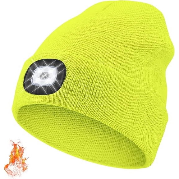 Unisex Beanie with The LED Light, Christmas Gifts for Men Women Dad Father USB Rechargeable Headlamp Caps - Yellow