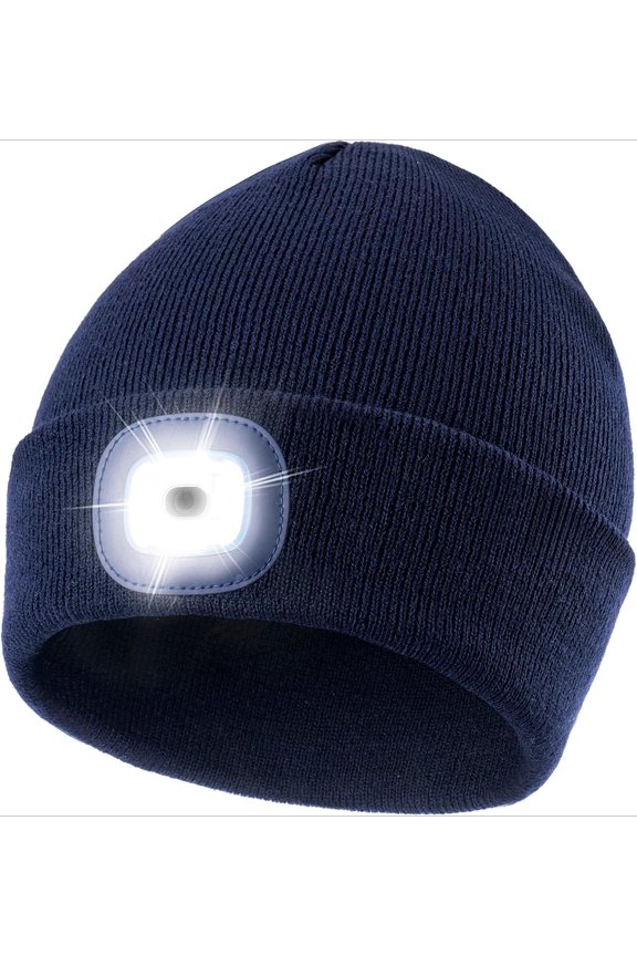 Unisex Beanie with The Light,Gifts for Men Dad Father, USB Rechargeable LED Warm Knit Headlamp Hat 1Pack