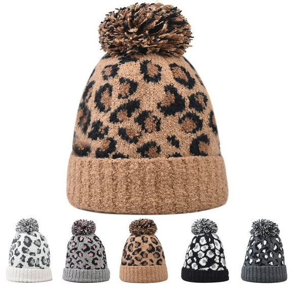 Unisex Beanies Hats Men Women Leopard Print Beanie Crossed Cap Chunky Slouchy Knit Cuffed Caps Soft Warm Winter Hat for Men Women Gray qILAKOG Free Size