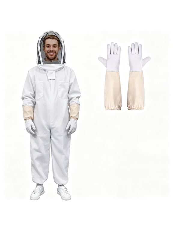 Unisex Bee-Sting Protection Beekeeping Suit—a one-piece protective suit with a breathable hood and arm-covering gloves—protective gear for both beginner and professional beekeepers