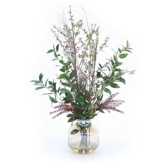 Unisex Berries in Smoke Amber Glass Vase - Brown