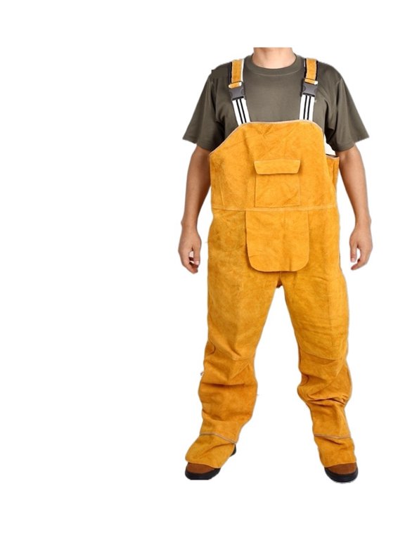 Unisex Bib Overalls Protective Leather Flame Retardant Repair Welder Strap Pants, Protection Clothing Coverall ,Easy to Operate