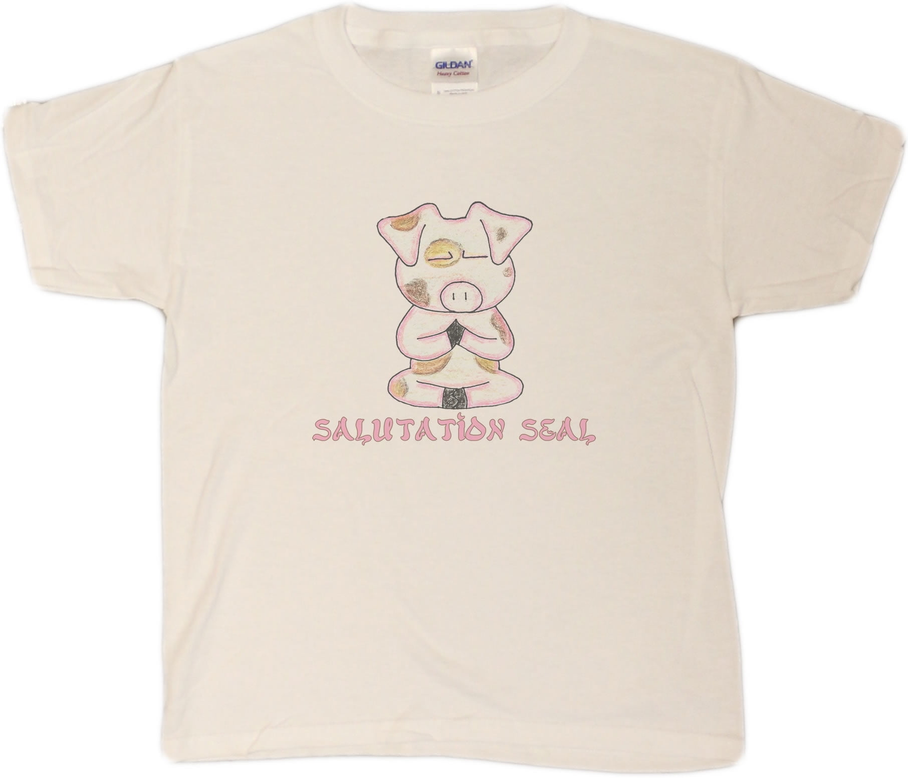 Seal Small Youth Piggy Yoga 4-20 Youth T-Shirt (6/8)) Unisex-Big (Ash, Salutation Kids