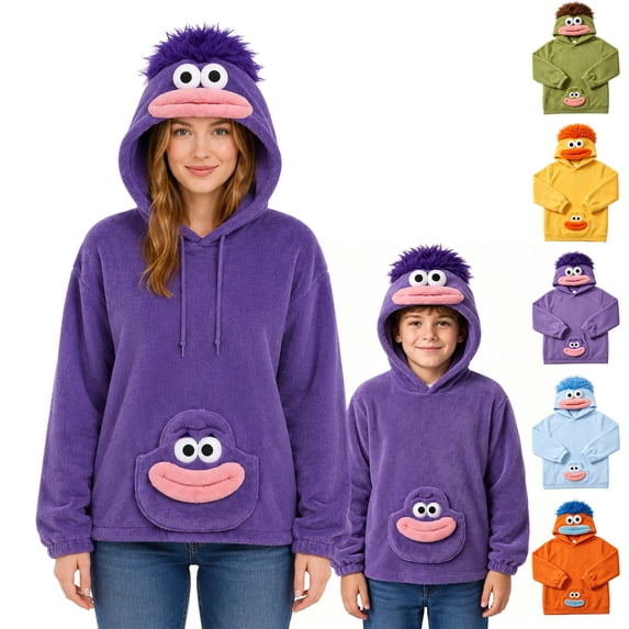 Unisex Big Mouth Monster Hoodie Funny Plush Oversized Halloween Pajamas Fuzzy Holiday Pullover Tops Purple Pink