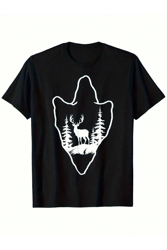 Unisex Bigfoot Footprint Deer Forest Graphic T-Shirt Nature Lover Hunting Tee