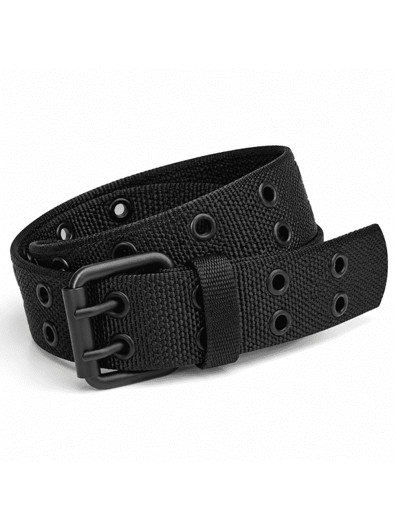 Unisex Black 71 Inch Double Prong Nylon Belt For Waist 60-63