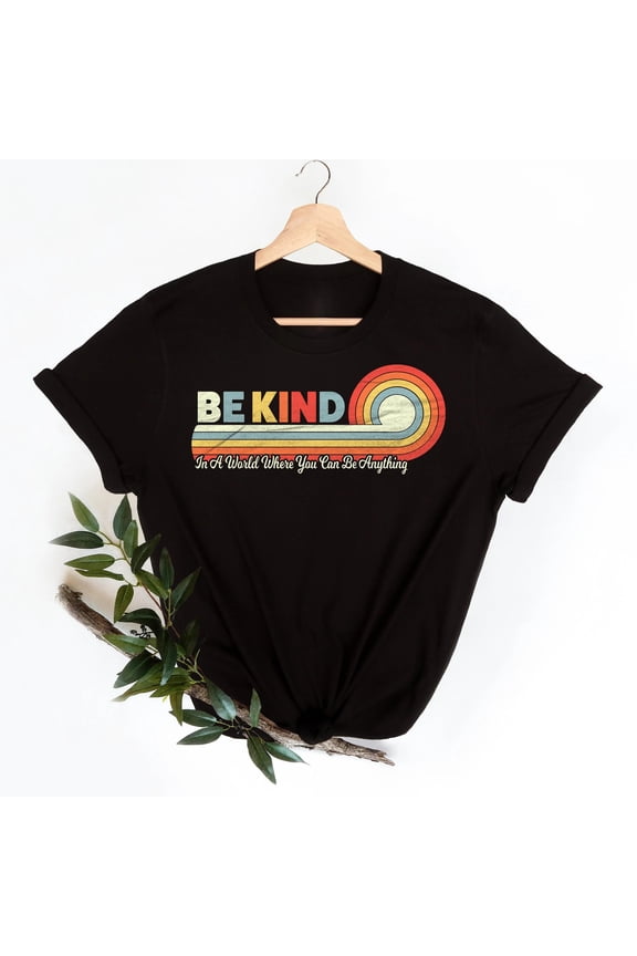Unisex Black "Be Kind" Motivational Graphic Tee Plus Size S-5XL, Inspirational Printed T-Shirt, Casual Oversized Top for Positivity Enthusiasts & Retro Style Lovers
