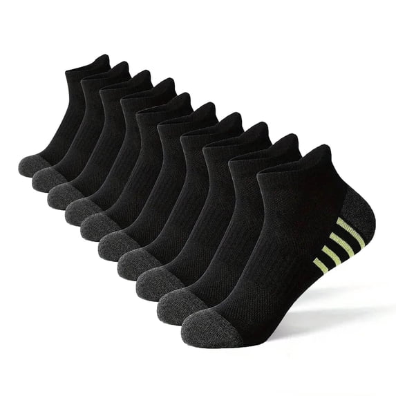 Unisex Black Cotton Low Cut Ankle Socks, Cushioned Breathable Striped Athletic Socks, Small Size, 5 Pairs