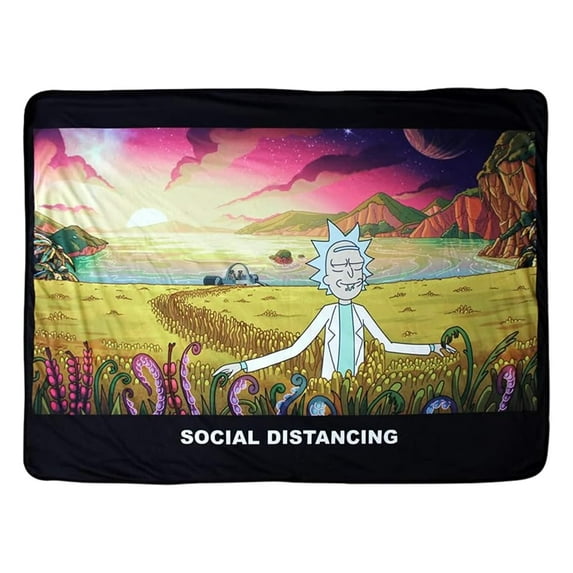 Unisex Black Cotton Rick and Morty Fleece Polyester Throw Blanket, for All Ages, 45" x 60"