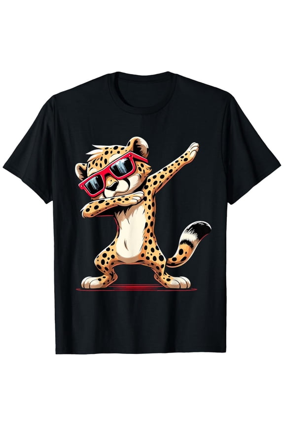 Unisex Black Dabbing Cheetah Graphic Tee Plus Size S-5XL, Fun Printed T-Shirt, Casual Oversized Top for Animal Lovers & Streetwear Enthusiasts