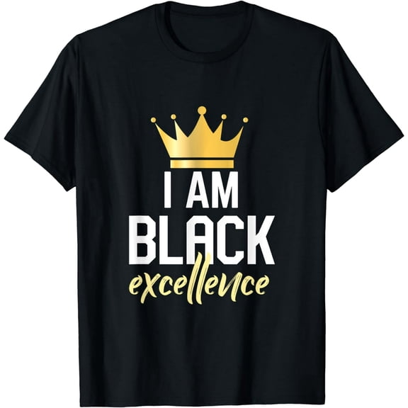 Unisex Black Excellence Graphic T-Shirt, Inspirational Slogan Tee with Golden Crown Design