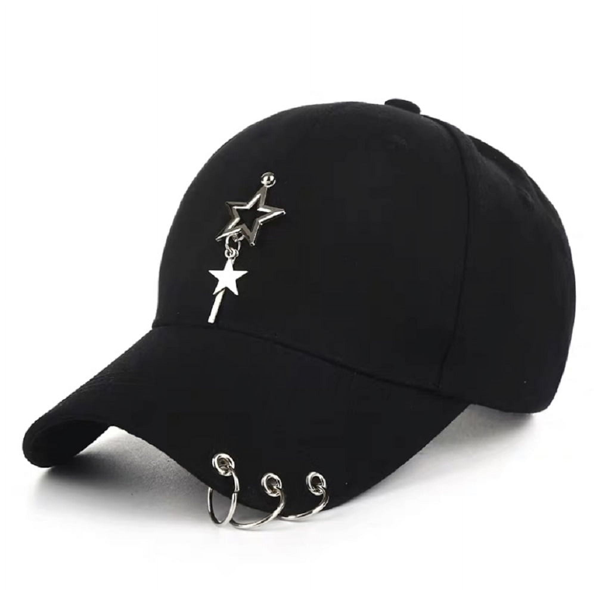 Unisex Black Fitted Cap, Kpop Cap, Baseball Cap with Ring Chain
