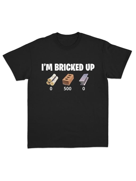 Unisex Black "I'm Bricked Up" Construction Meme Graphic Tee, Playful Printed T-Shirt, Casual Oversized Top for Meme Enthusiasts & Trendy Style Lovers