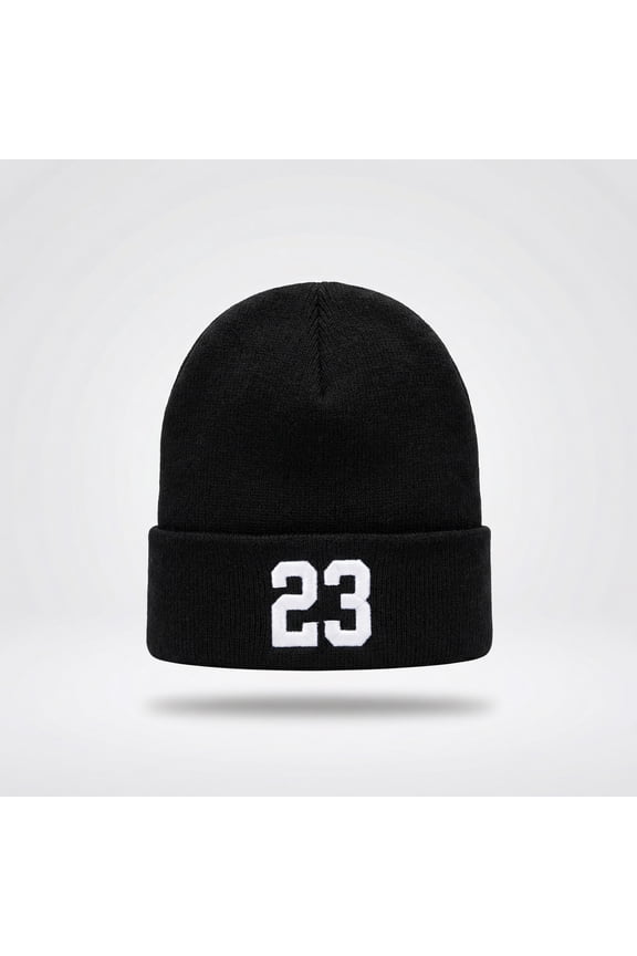 Unisex Black Knit Beanie Hat with White 23 Graphic Soft and Comfortable All-Season Wear