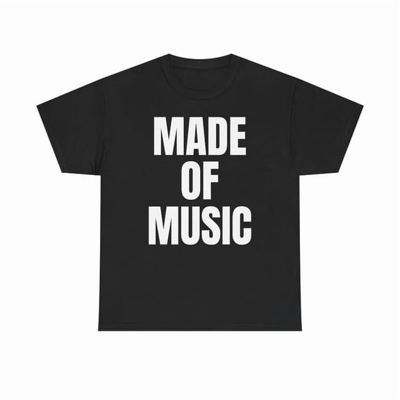 Unisex Black "Made Of Music" Statement Graphic Tee Plus Size S-5XL, Bold Printed T-Shirt, Casual Oversized Top for Music Enthusiasts & Minimalist Style Lovers