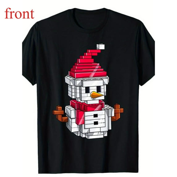 Unisex Black Print Tshirt Graphic Tees Shirts Block Style Snowman Christmas Holiday Humor S-5XL Tops