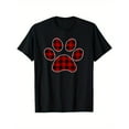 thumbnail image 1 of Unisex Black Print Tshirt Graphic Tees Shirts Buffalo Plaid Dog Paw Pet Design Casual Tops S-5XL, 1 of 5