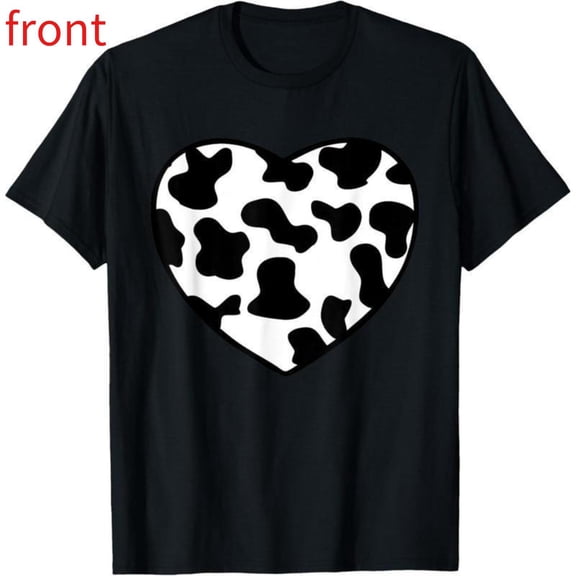 Unisex Black Print Tshirt Graphic Tees Shirts Cow Print Heart Cartoon Animal Design Casual Tops S-5XL