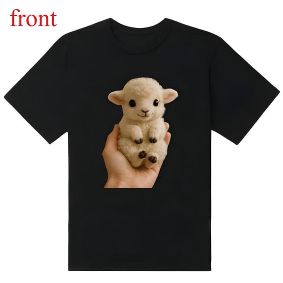 Unisex Black Print Tshirt Graphic Tees Shirts Cute Lamb Cartoon Animal Design Casual Tops S-5XL