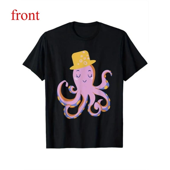 Unisex Black Print Tshirt Graphic Tees Shirts Cute Octopus Cartoon Animal Design Casual Tops S-5XL