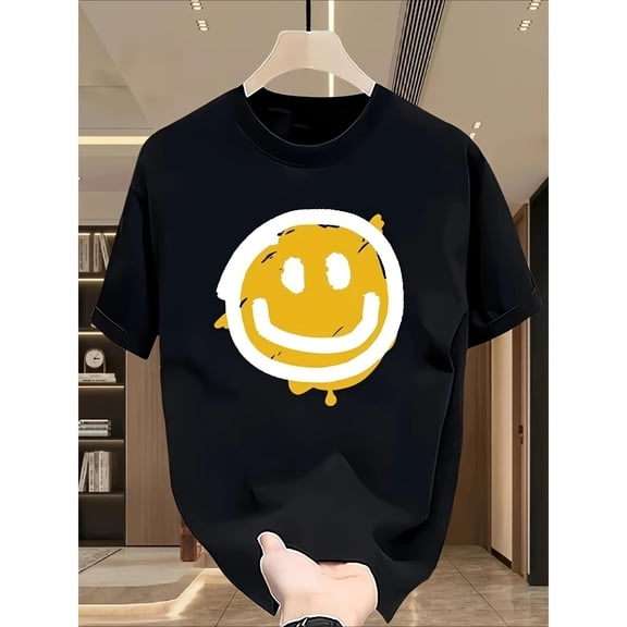 Unisex Black Print Tshirt Graphic Tees Shirts Dripping Smile Face Abstract Art Humor S-5XL Tops