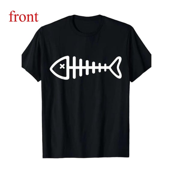 Unisex Black Print Tshirt Graphic Tees Shirts Fish Bone Cartoon Animal Design Casual Tops S-5XL