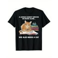 thumbnail image 1 of Unisex Black Print Tshirt Graphic Tees Shirts Funny Cat And Books A Woman Cannot Survive On Books Alone Design Casual Tops S-5XL, 1 of 5