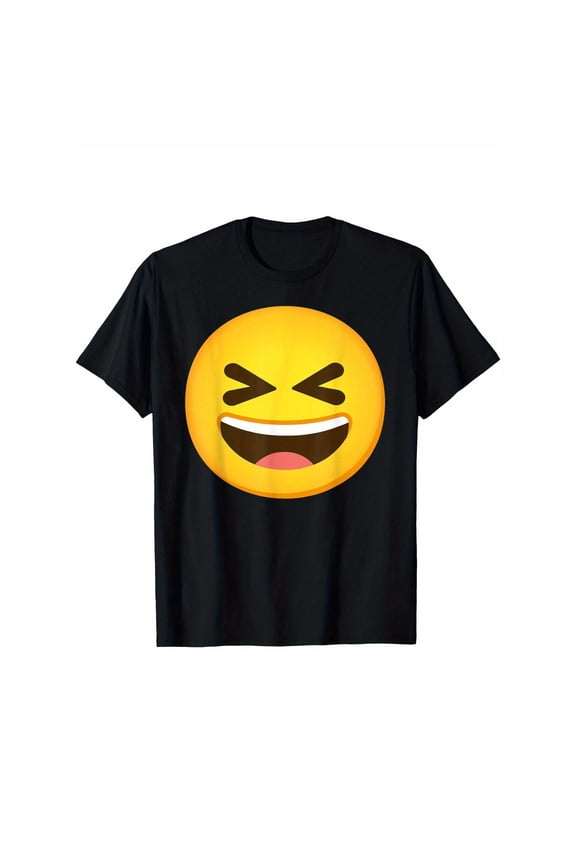 Unisex Black Print Tshirt Graphic Tees Shirts Funny Laughing Emoji With Squinted Eyes Design Casual Tops S-5XL