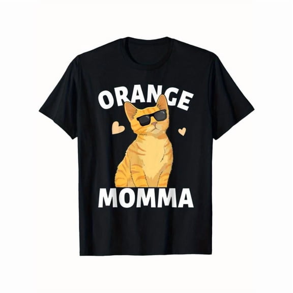 Unisex Black Print Tshirt Graphic Tees Shirts Funny Orange Momma Cat With Sunglasses Design Casual Tops S-5XL