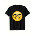 thumbnail image 1 of Unisex Black Print Tshirt Graphic Tees Shirts Nerd Emoji With Glasses Buck Teeth Design Casual Tops S-5XL, 1 of 5