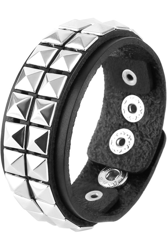 Unisex Black   Pyramid Studs Wristband 80s Gothic Punk Glam (2 Rows)