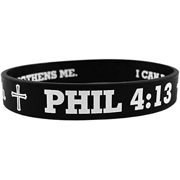 Unisex Black Silicone Stretch Bracelet-Philippians 4:13 by Shields of Strength