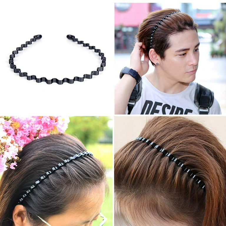 9pcs Metal Headband Spring Wavy Hair Band Unisex Hairband for Men Women  Sport Hair Hoop Non-slip Headwear Hair Accessories (Black)