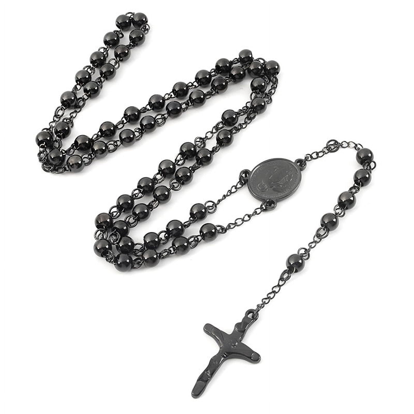 Buy CResha Black Rosary Beads Jesus Cross Pendent Necklace for Men and  Women (Small - 6mm) at Amazon.in