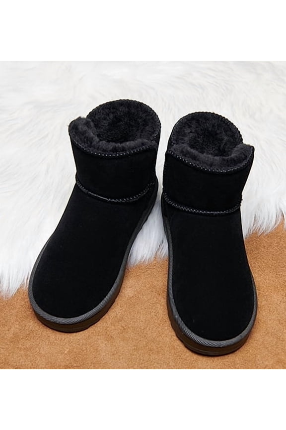 Unisex Black Suede-like Snow Boots - Warm, Durable & Stylish Winter Footwear for Adults