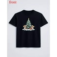thumbnail image 1 of Unisex Black T-Shirt Graphic Tees Angels Decorating Christmas Tree Holiday Design Shirts S-5XL Casual Daily Tops, 1 of 5