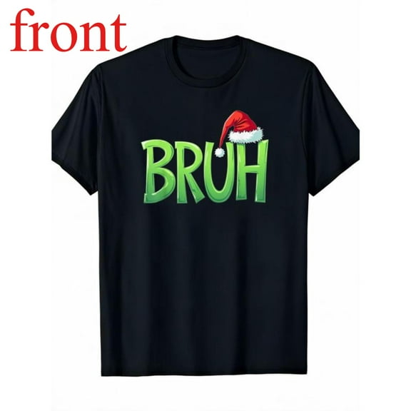 Unisex Black T-Shirt Graphic Tees "Bruh" Santa Hat Christmas Humor Design Shirts S-5XL Casual Daily Tops