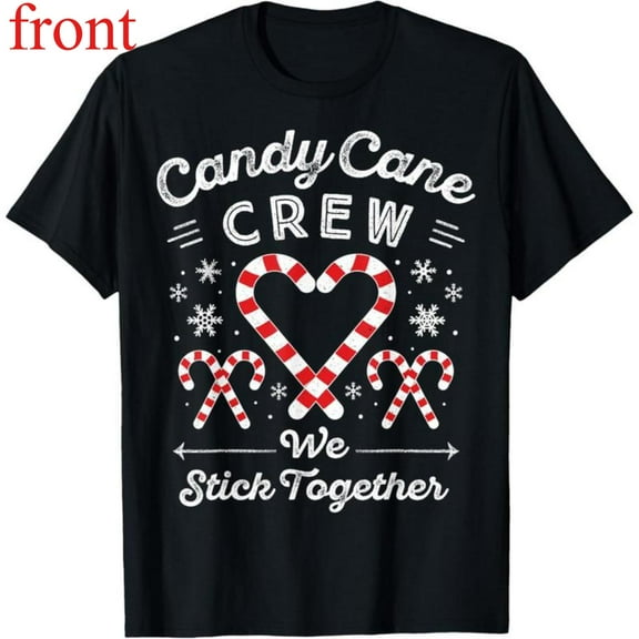 Unisex Black T-Shirt Graphic Tees "Candy Cane Crew We Stick Together" Christmas Humor Design Shirts S-5XL Casual Daily Tops