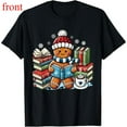 thumbnail image 1 of Unisex Black T-Shirt Graphic Tees Gingerbread Man Reading Books Christmas Holiday Design Shirts S-5XL Casual Daily Tops, 1 of 5