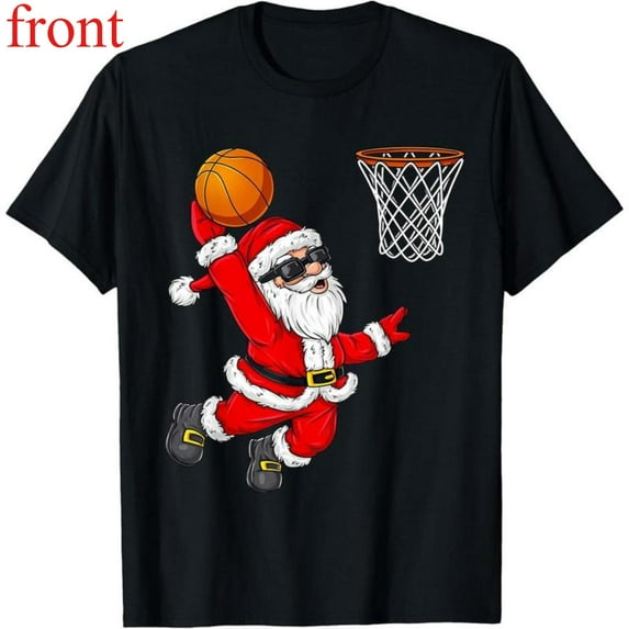 Unisex Black T-Shirt Graphic Tees Santa Playing Basketball Christmas Humor Design Shirts S-5XL Casual Daily Tops
