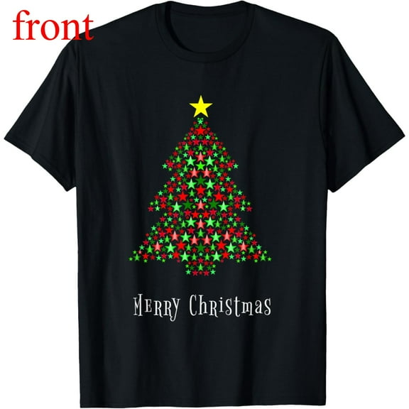 Unisex Black T-Shirt Graphic Tees Star Christmas Tree "Merry Christmas" Holiday Design Shirts S-5XL Casual Daily Tops