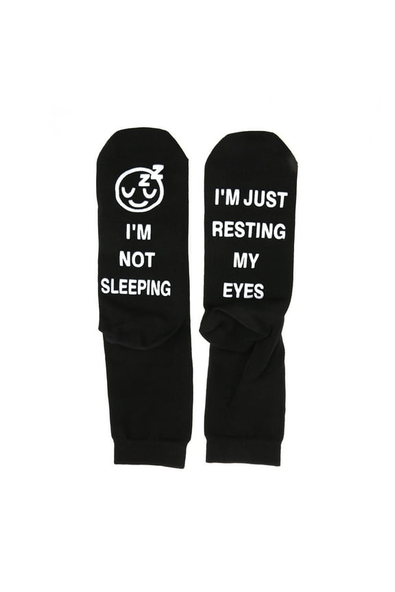 Unisex Black White Funny Sayings Cotton Socks Novelty I Am Not Sleeping Just Resting My Eyes Letters Hosiery Birthday Santa Gift for Grandpa Dad Mom