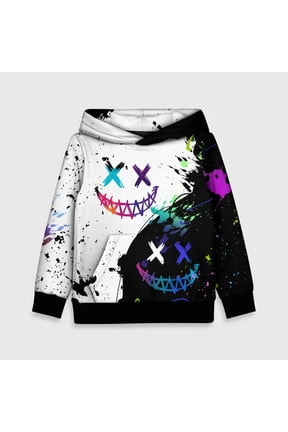 Unisex Black and White Graphic Hoodie, Color Splash Smiley Face Pullover
